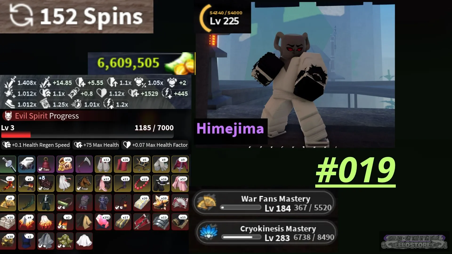 |Mã : #019
|Main: Huyết Quỷ Thuật Phá Hoại Sát (Akaze)
|Clan: Himejima (Mythical)
|Nguyên Liệu: Đủ Up 2 Vật Phẩm Lên Nightfall hoặc Fisrtlight tier 3
|Vũ khí:  Gauntlet
|Tiền: 6.6m wen
|Thông Tin TK: Trắng Thông Tin, 18+, Log Quốc Tế
|Rank : Không Chơi Được